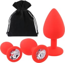 Mona - Zacht Silicone Anale Plug Set - 3 Maten - Rode Kristallen - Waterdicht — thumbnail 5