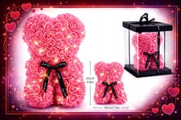 XXL Rozenbeer - LED Verlichting - Valentijnsdag - Dag van de Vrouw - 25 cm — thumbnail 6