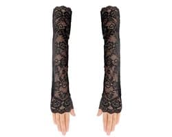 Dailygoods- Vingerloze Handschoenen Zwart - Kanten Handschoenen - Lange Handschoenen - Vintage Accessoire - Perfect voor Bruiloften - Elegant en Verfijnd