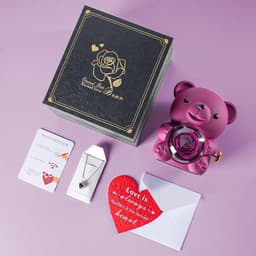 Romantische beer - Geconserveerde roos - Cadeau geven - Met sieradendoosje - 12 x 10 x 16 cm - Paars — thumbnail 4