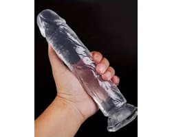 Gigantische Realistische Dildo met Zuignap – Grote G-spot Dildo 21cm x 4,5cm – Flexibel Jelly Materiaal met Geaderde Textuur – Handsfree Gebruik – Seksspeeltje voor Vrouwen Mannen en Koppels – Transparant