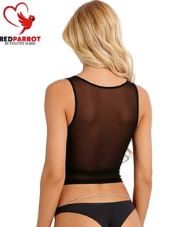 Kort Doorschijnend Hemd - Korte transparant top - Erotische kleding dames - Voor haar - Sexy topje - Lingerie - Zwart shirtje — thumbnail 3
