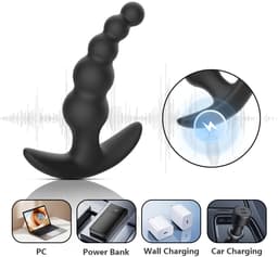 Daity 4 stuks siliconen anale kralen met 5 kralen – Draadloos en via app bestuurbaar – Vibrerende en oplaadbare anale plug – Waterdicht prostaatstimulerend seksspeeltje voor mannen, vrouwen en koppels – Zwart — thumbnail 4
