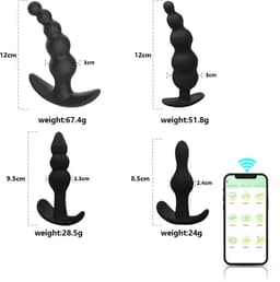 Daity 4 stuks siliconen anale kralen met 5 kralen – Draadloos en via app bestuurbaar – Vibrerende en oplaadbare anale plug – Waterdicht prostaatstimulerend seksspeeltje voor mannen, vrouwen en koppels – Zwart — thumbnail 2