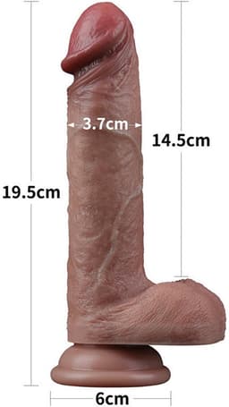 LoveToy - Dubbellaagse siliconen dildo 19,5 cm (Ø 3,7 cm) - Bruin — thumbnail 5