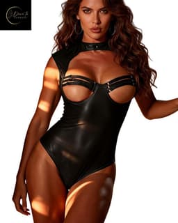 Sexy Lingerie Body Dames – Luxe Lingerie – Zwart – Wetlook Lingerie met Cut-Out Detail – Lak – Latex – Erotische Lingerie – Bodysuit – Lingerieset – Kinky – Erotische Body – BDSM – Shapewear Corset – Leer – PU Top – Dare to Undress Maat S, M, L, XL — thumbnail 13