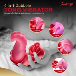TipsToys® 4-in-1 Vibrator - Clitoris Zuiger en G Spot Stimulator - Likkende Ribbel Tong - 10 Standen Lik, Bef, Tril & Swing - Tepel, Vagina & Clit Teaser - Seksspeeltjes - Sex Toys voor Vrouwen - IPX6 - Rood — thumbnail 3