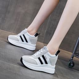 Leren Dames Enkellaarzen met Verborgen Sleehak 10 cm - Elegante Platform Sneakers — thumbnail 3