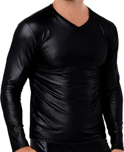 Glanzend Wet Look T-shirt Heren Korte Mouw Kunstleer Sexy Party Outfit — thumbnail 2