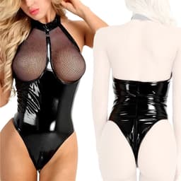Somstyle Lingerie Body - Maat S - Latex Look Boydsuit - Met Rits voor Open kruis - Zwart — thumbnail 1