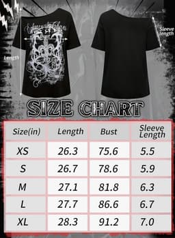 Gothic Punk Off-Shoulder T-Shirt met Grunge Print voor Dames en Meisjes | Y2K Stijl — thumbnail 6