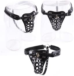PU-Leren Kuisheidsgordel Mannen met Penis Kooi en Hangslot – Verstelbare BDSM Bondage Harnas – Chastity Belt – Mannelijke Kuisheid – Seksspeeltjes voor Mannen — thumbnail 2