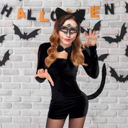 Complete Kattenkostuum Set voor Dames met Oren, Staart en Kant Masker — thumbnail 2