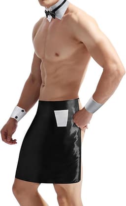 Sexy Kelner Outfit Kostuum Set met Kraag, Vlinderdas, Manchetten en Kort Schort voor Heren — thumbnail 2