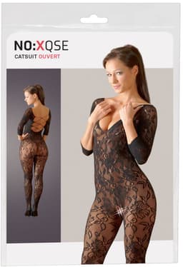 Mandy Mysterie Lingerie – Erotische Catsuit met Bloemen Motief en Vetersluiting voor Perfecte Verleiding – One Size – Zwart — thumbnail 7