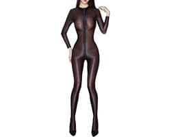 Dames Wetlook Jumpsuit Lange Mouwen One Piece Bodysuit voor Feest en Sport