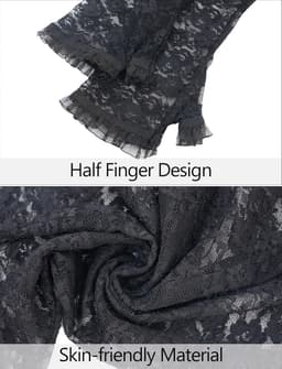 2 Paar Lange Zwarte Kant Vingerloze Armwarmers voor Dames - Gothic Punk Accessoire — thumbnail 4