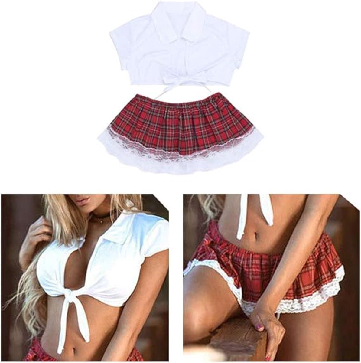 1 set sexy lingerie voor schoolmeisjes, rollenspel voor volwassenen, kostuum in kostuumuniform, tailleomvang (58-69 cm) — afbeelding 1