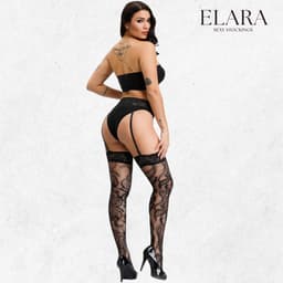 Elara Mirella – Sexy Jarretel Gordel met Kousen – 2-Delige Lingerieset – Verleidelijke Netkousen met Kant – S t/m XL – Dames Lingerie — thumbnail 7