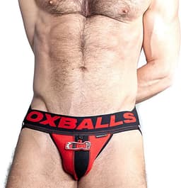 Oxjok Fisterjock - 3D Rubber Fist Jockstrap - Zwart/Rood XL — thumbnail 1