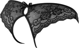 Cotteli Collection – Erotische Dames Slip Laag Uitgesneden met Open Kruis en Kanten Afwerking – Maat M – Zwart — thumbnail 4