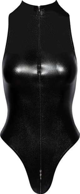 Wetlook Body Met Slangenprint En Rits - Zwart — thumbnail 4