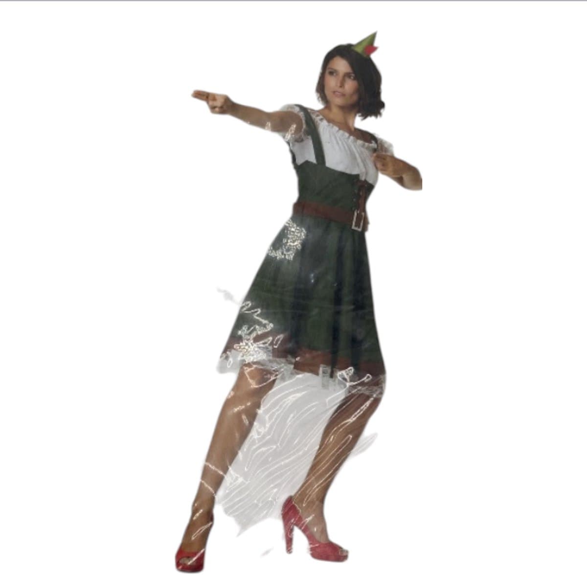 Sexy Robin Hood Kostuum – Groen Jurkje met Bruine Riem & Bijpassende Tiara – M — afbeelding 1