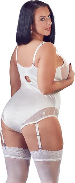 Cottelli Plus Size –  Jarretel Body met Afneembare Bandjes en Haaksluiting Achterzijde met Sierlijke Borduursels – 90D/XL – Wit — thumbnail 4