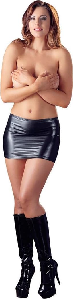 Cottelli Collection – Korte Strakke Wetlook Rok voor een  Verleidelijke Achter Aanblik – Maat XS – Zwart — thumbnail 4