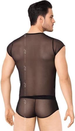 Wetlook heren -shirt en slip met netstof details- zwart M/L — thumbnail 2