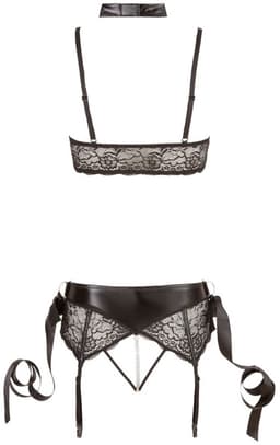 Cottelli Collection –  Open Bondage Lingerie Set met Halsband en Polsboeien – Maat S – Zwart — thumbnail 4