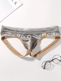 Sexy Ice Silky Jockstrap - Grijs met Gouden Details - Zijdezacht & Verleidelijk - Maat XL | LS108 — thumbnail 2