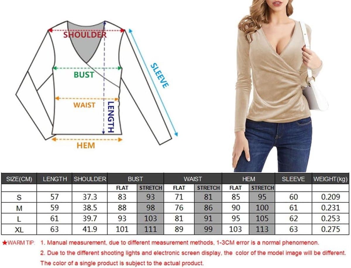 Dames Fluweel Shirt met Diepe V-Hals en Lange Mouwen - Elegante Wrap Blouse — afbeelding 1