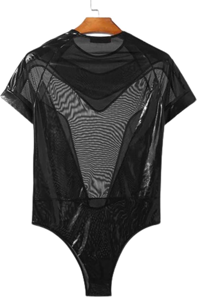 Heren Bodysuit - Zwart Transparant - Leather Look - Mannenlingerie - Erotische herenkleding - Lingerie voor Mannen — afbeelding 1