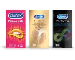Durex - 30 stuks Condooms - Pleasure Me 1x10 stuks - Nude No Latex 1x10 stuks - Voordeelverpakking
