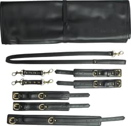 Banoch | luxe bondage set zwart | handboeien , enkelboeien , collar & leash | pu leer opbergtas | BDSM bondageset — thumbnail 1
