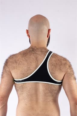 Mister B - Harnas - Neopreen Triangle Harnas - Zwart Wit - Maat L/XL — thumbnail 4