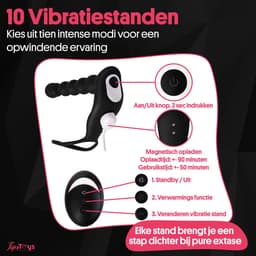TipsToys® Prostaat Vibrator - met Afstandsbediening - Cockring & Penis Ring - Verwarmende Buttplug & Prostate Massager - 10 Stille Standen - Sex Toys voor Mannen, Koppels & Beginners - P Spot Stimulator - Vibrerende Dildo Anaal - Zwart — thumbnail 2