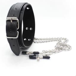 Bdsm Collar met tepelklemmen Bondage - Erotiek - Slave - Tepelklemmen - Lederen Ketting — thumbnail 5