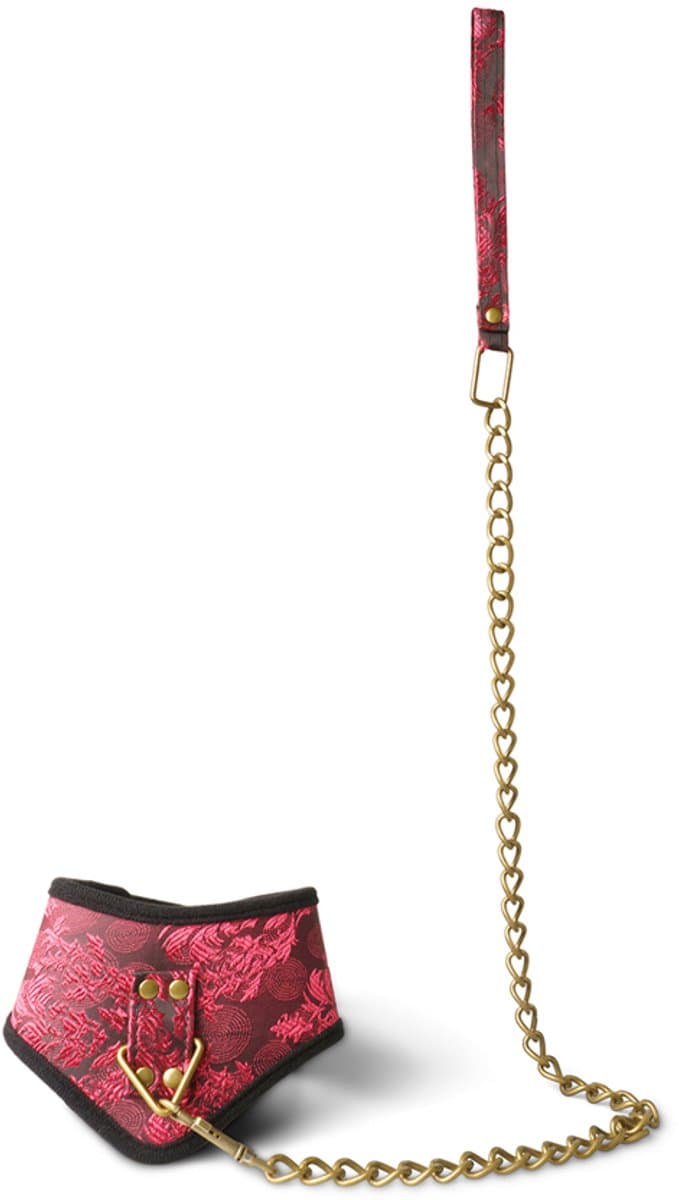 Luxe Rode Bondage Halsband met Gouden Ketting – Verstelbare Kraag met Oosters Motief voor BDSM Rollenspel — afbeelding 1