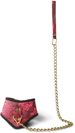 Luxe Rode Bondage Halsband met Gouden Ketting – Verstelbare Kraag met Oosters Motief voor BDSM Rollenspel — thumbnail 1