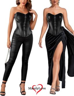 Zwart Korset van Faux Leer – Sexy Bustier met Rits & Vetersluiting – Verleidelijk Lingerie Top voor Dames - Maat 3XL/46 — thumbnail 9