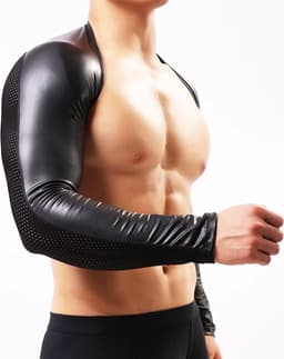 Heren Kunstleer Borst Harnas - Lange Mouwen - Sexy Fetish Wear - Zwart — thumbnail 5