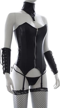 vscnovelty® BDSM - sexy Bodystocking set - Roleplay - SM - Fetish - PU-leer - Zwart — thumbnail 1