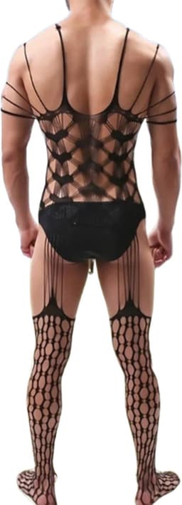 LekkerStout Visnet Bodystockings - 3-Pack - Open Kruis - Zwart - Sexy Herenlingerie | M-XL | ( LS102 ) — thumbnail 8