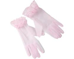 Handschoenen, tule korte vintage avondhandschoenen opera party handschoenen zomer zonwering transparant mesh handschoenen dames carnaval kostuum accessoires, roze