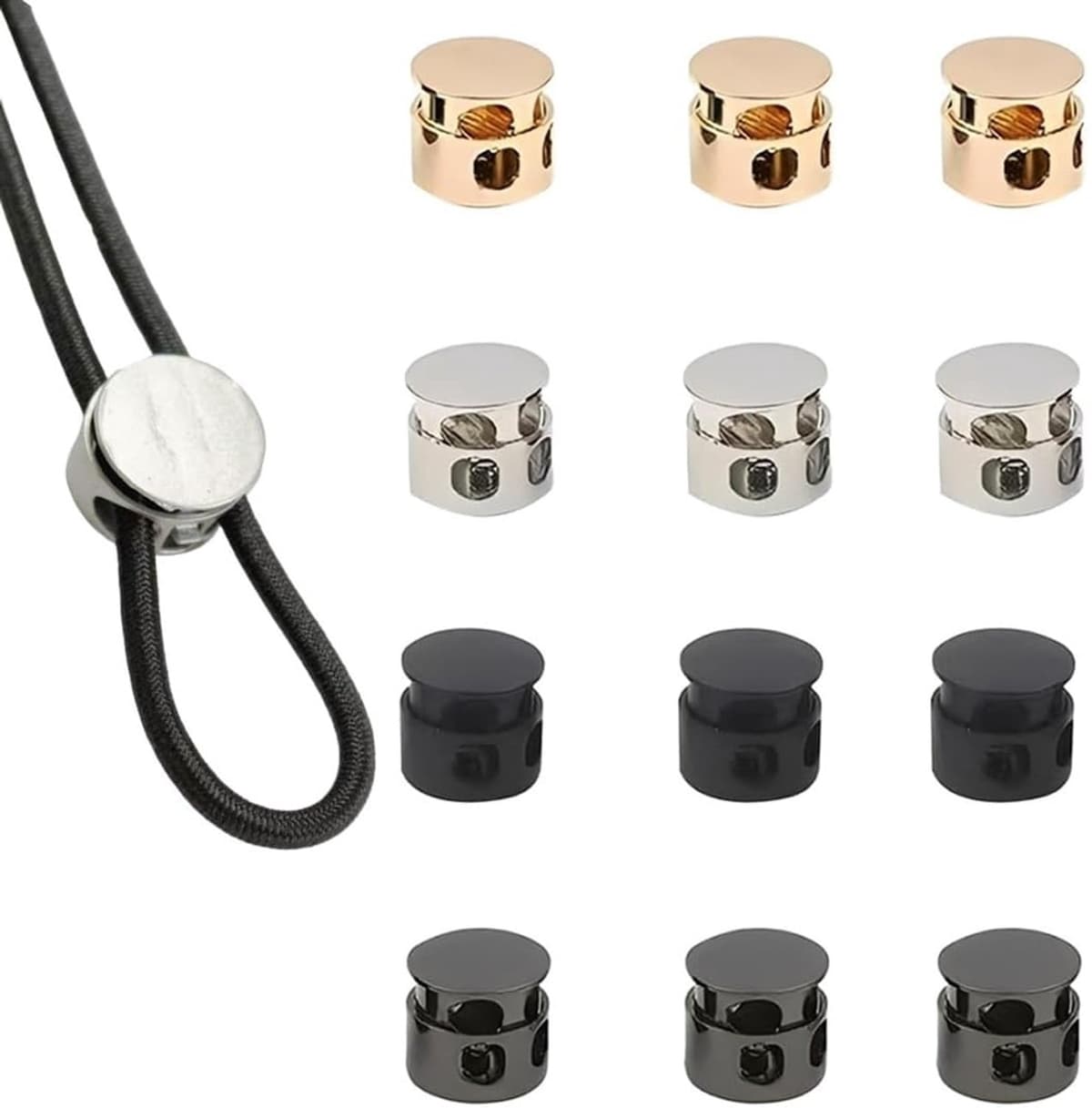12 Stuks Koordstoppers Metaal, 2-delig, voor koorden, kleding, rugzakken, touwen — afbeelding 1