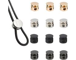 12 Stuks Koordstoppers Metaal, 2-delig, voor koorden, kleding, rugzakken, touwen