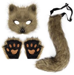 Kunstbont vossenstaart kat wolf set pluche masker pluizige poot handschoenen Halloween kerstfeest voor vrouwen — thumbnail 1