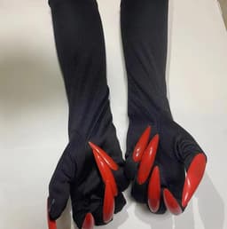 Handschoenen Halloween - Halloween lange poothandschoenen zwart met rode nagels, uniseks voor dames en heren, cosplay heksenhandschoenen, elastische griezelhandschoenen — thumbnail 2